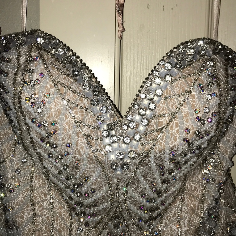 Worn once, champagne/blush color semi formal dress